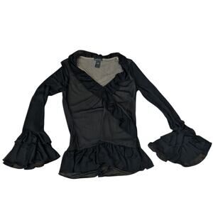 Y2K Vintage Black Sheer Ruffle Bell Sleeve Top Hailey Bieber Bella Hadid Style
